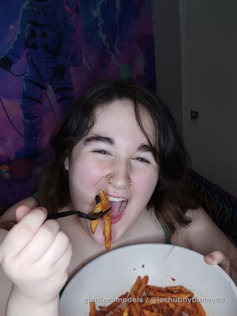 Eating Fries, milkshake, and a drink too~