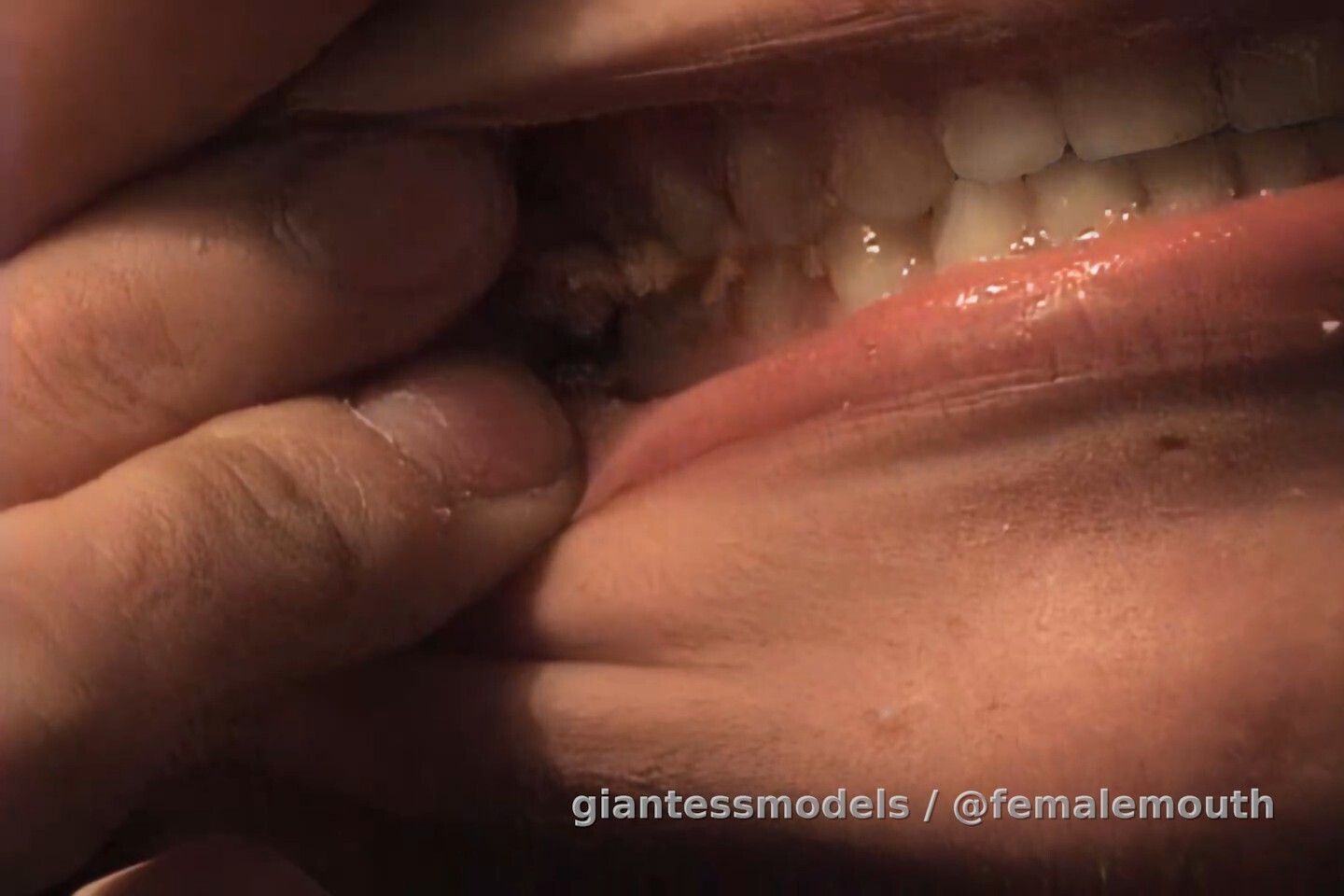 Cake chewing on a closeup, fish hooking! Very sexy mouth!