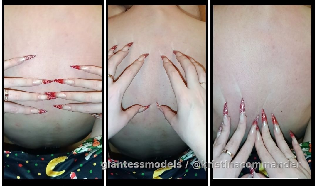 Soft Scratching backs slave with color nails + massage and tapping (video 2 mins) 
