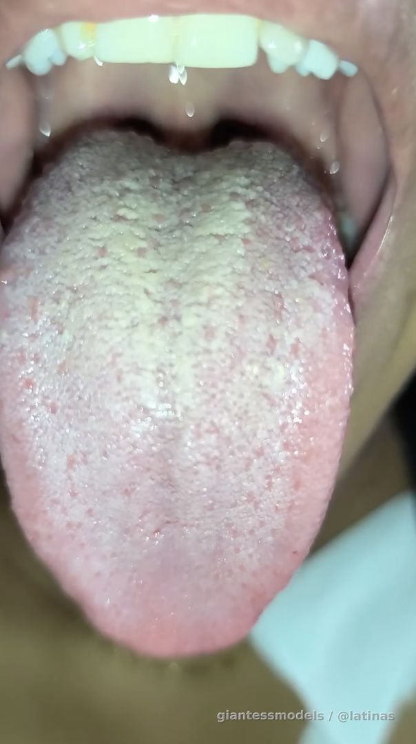 Latina teenager with a very dirty-greenish long tongue and visible throat. Plus an ant live-vore video.