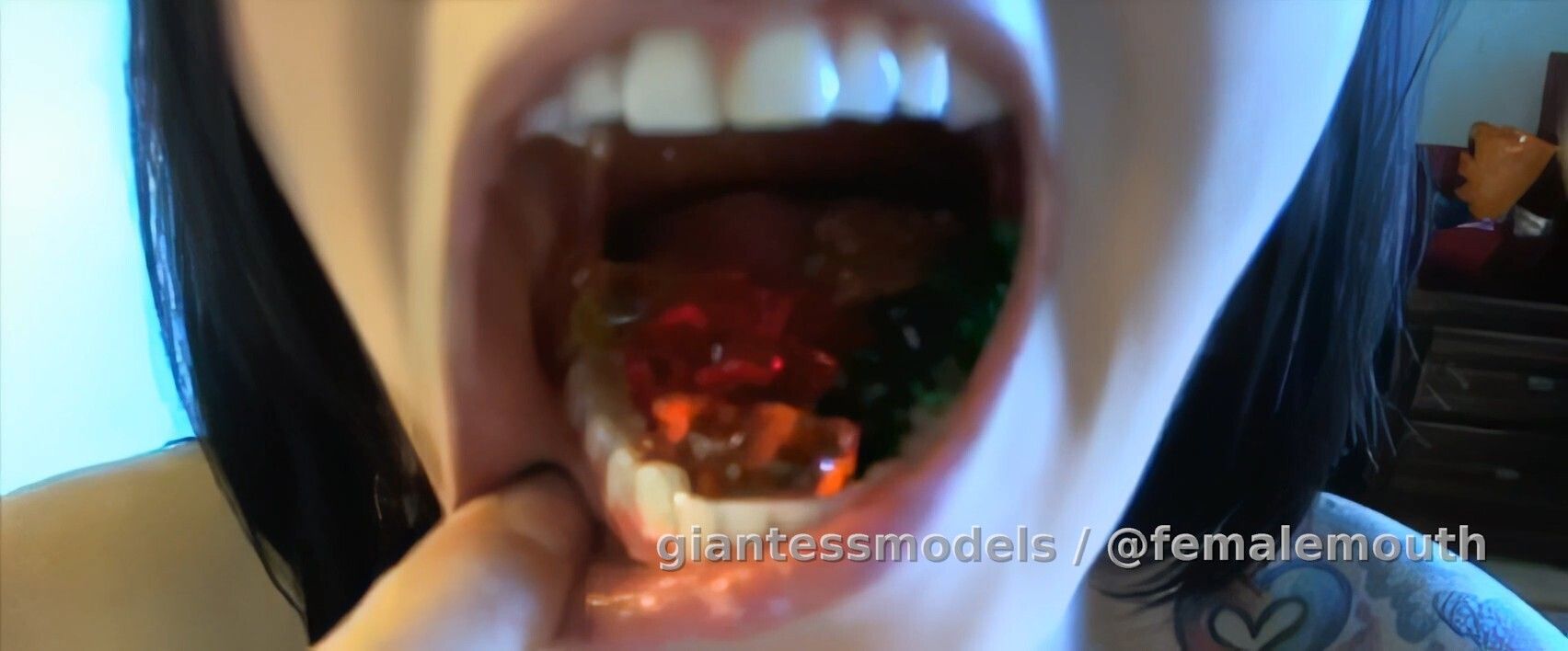 Giantess Chews Gummies - the same pretty tattooed girl's mouth! 10/10 for sexiness and cuteness!!!