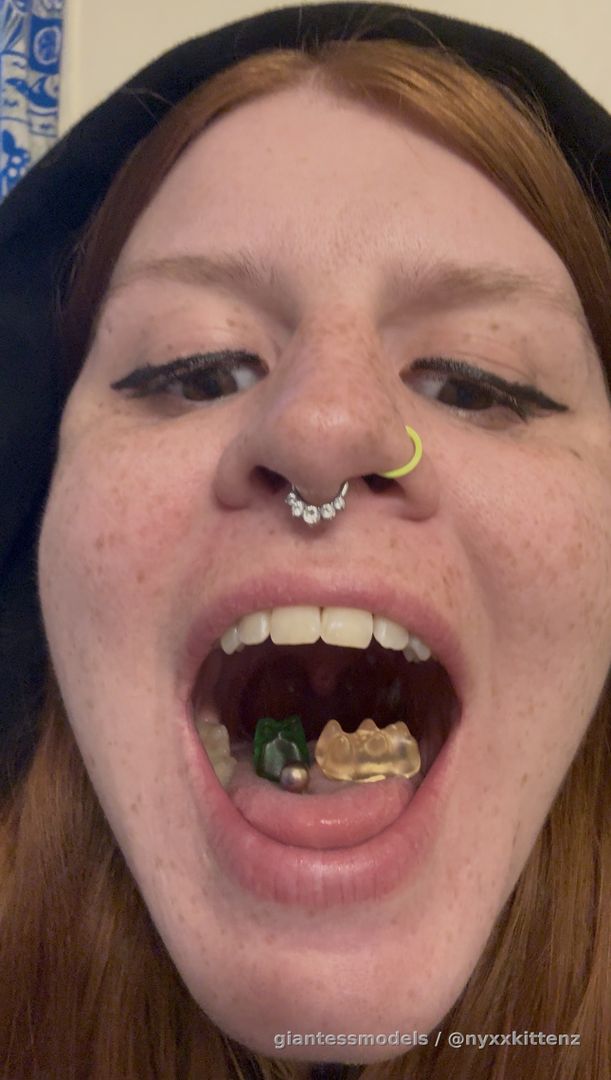 ✨Watch this giantess slide her gummy victims down her throat, do you want to be next?✨