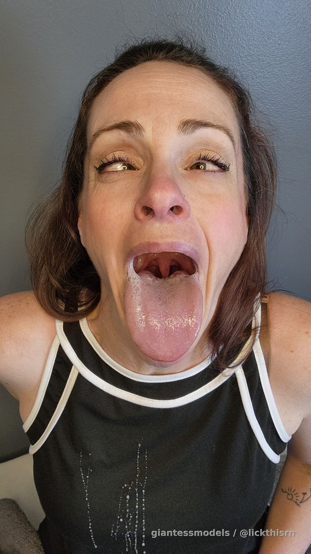 13 pictures: tongue, throat, spic, WBC. wide eyes, Aheago, spit, 4 min video: Spit play with WBC BJ simulation. Come make a mess of my black shirt, face, and throat