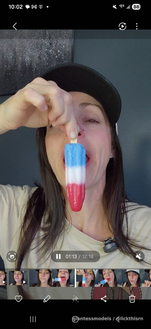 Lets celebrate 🇺🇲 250 🎂 with some ASMR, red, white, and blue Popsicle sucking, licking, and swallowing! 12 min with ASMR mic. Clean face,  hair down, hat. 