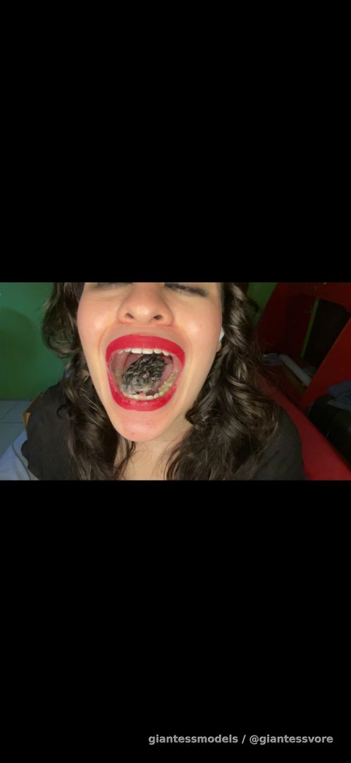 This beauty latina swallow whole 3 enormous hamsters ! 