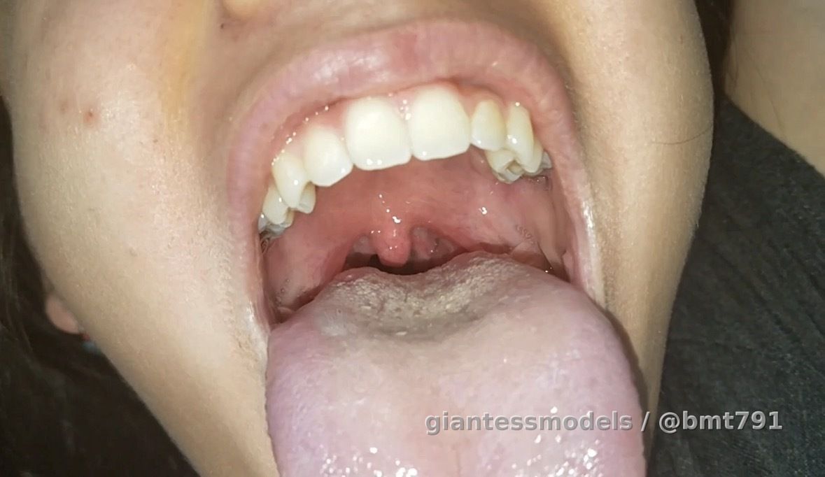 Cammie shows her uvula and throat 