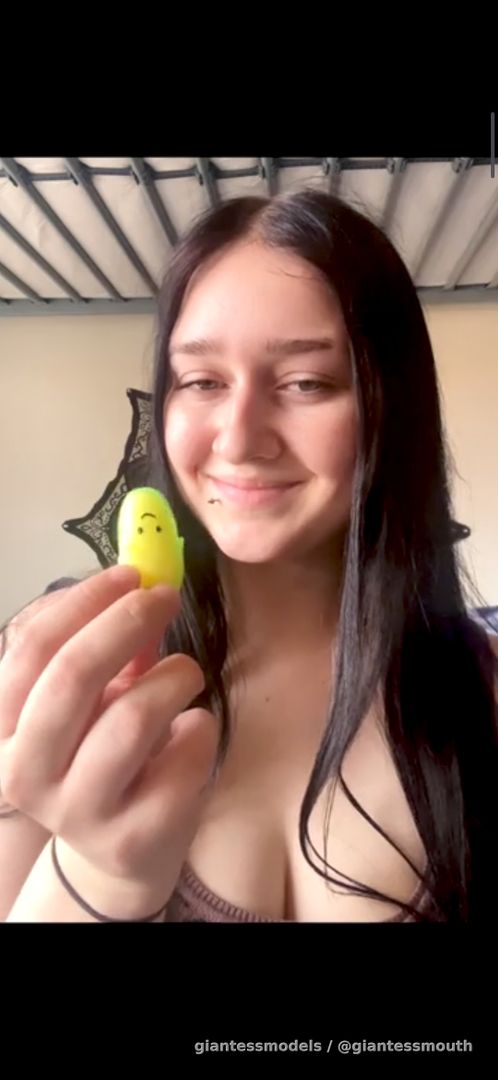 Big squishy toys swallowed by cute girl