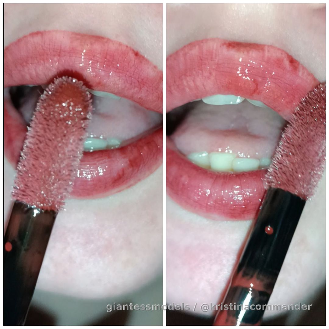 POV: giantess doing Makeup lips/ painting lips, sometimes showing her big throat + teeth + tongue / ASMR (video 4 mins)