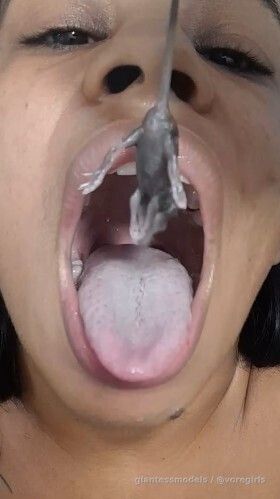 MOUSE VORE, Hot Latina plays with a mouse and gulps it down after. 