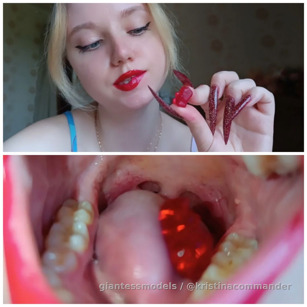 ASMR + POV +speaking + swallow gummy bear (3 mins video) 