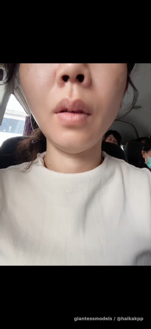 Office girl show her mouth