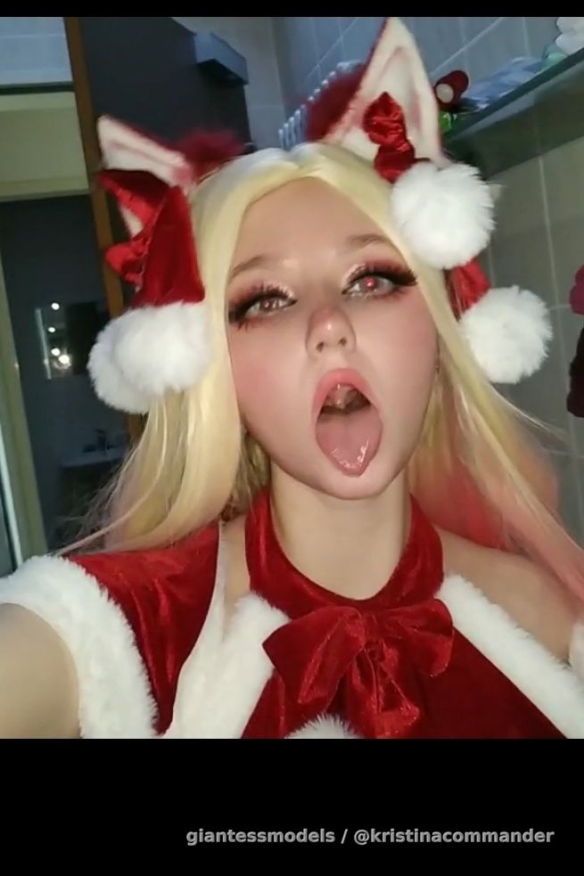 POV: giantess Christmas Ahry showing her aheago and after eat a tiny man (video 1 min) /ahegao + throat 