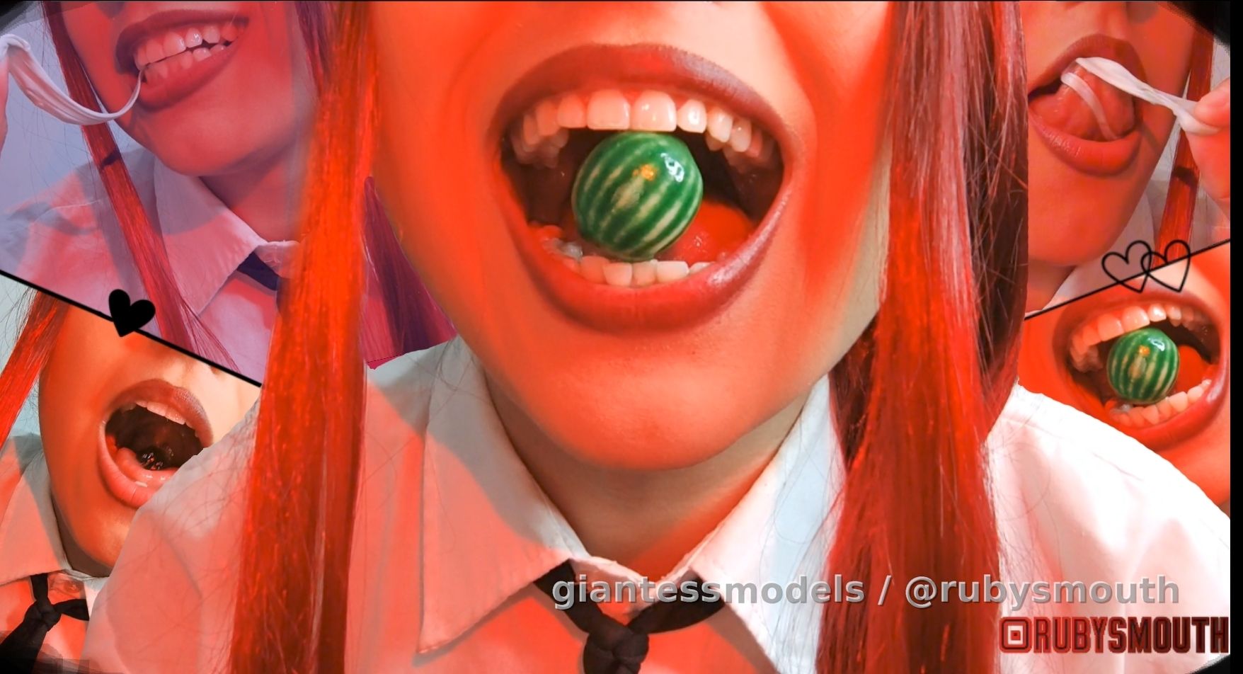 Makima chewing tiny watermelon and a tinyman