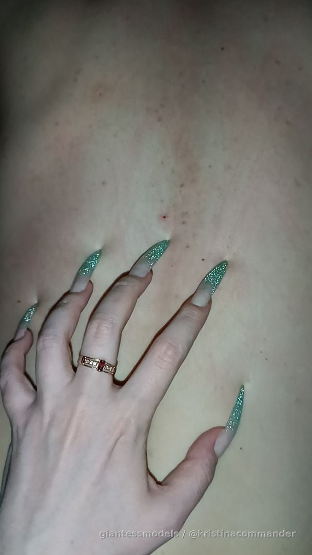 Scratching back + tapping real slave with color natural nails (video 2 mins)