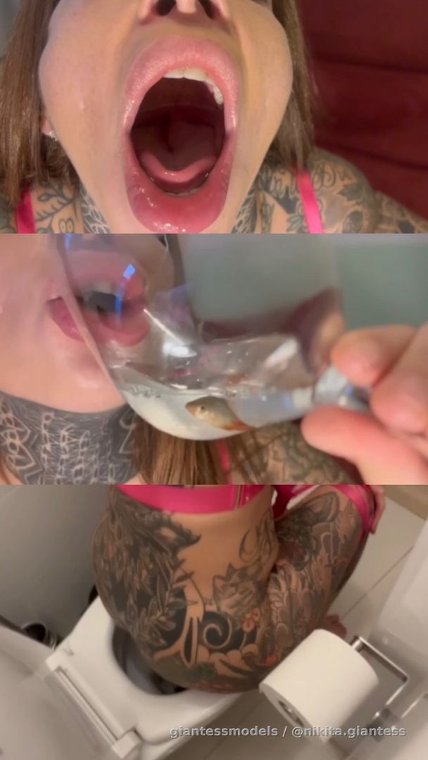 Goddess Nikita Ashley swallows live fish with her lunch, then expels them in the toilet. Note: I check the remains of my 💩 afterward—one of my funniest experiences with these tiny friends🐠