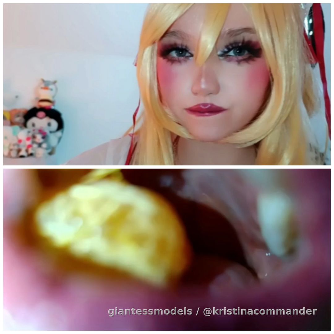 Swallowing + chewing+ eating  mandarina cosplay  (video 1 min) 