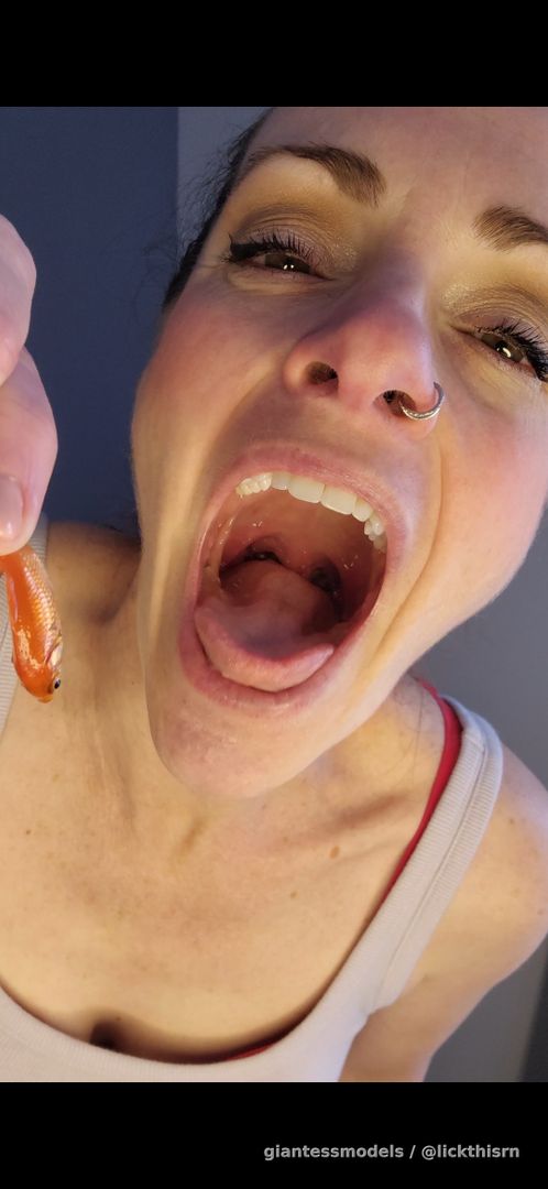 9+  minute, slow striptease while burping, open mouth swallow 1 gold fish.