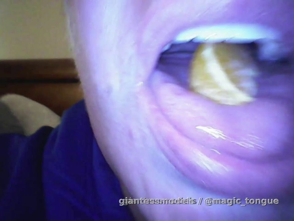 Eating an orange with endoscope cam. 
