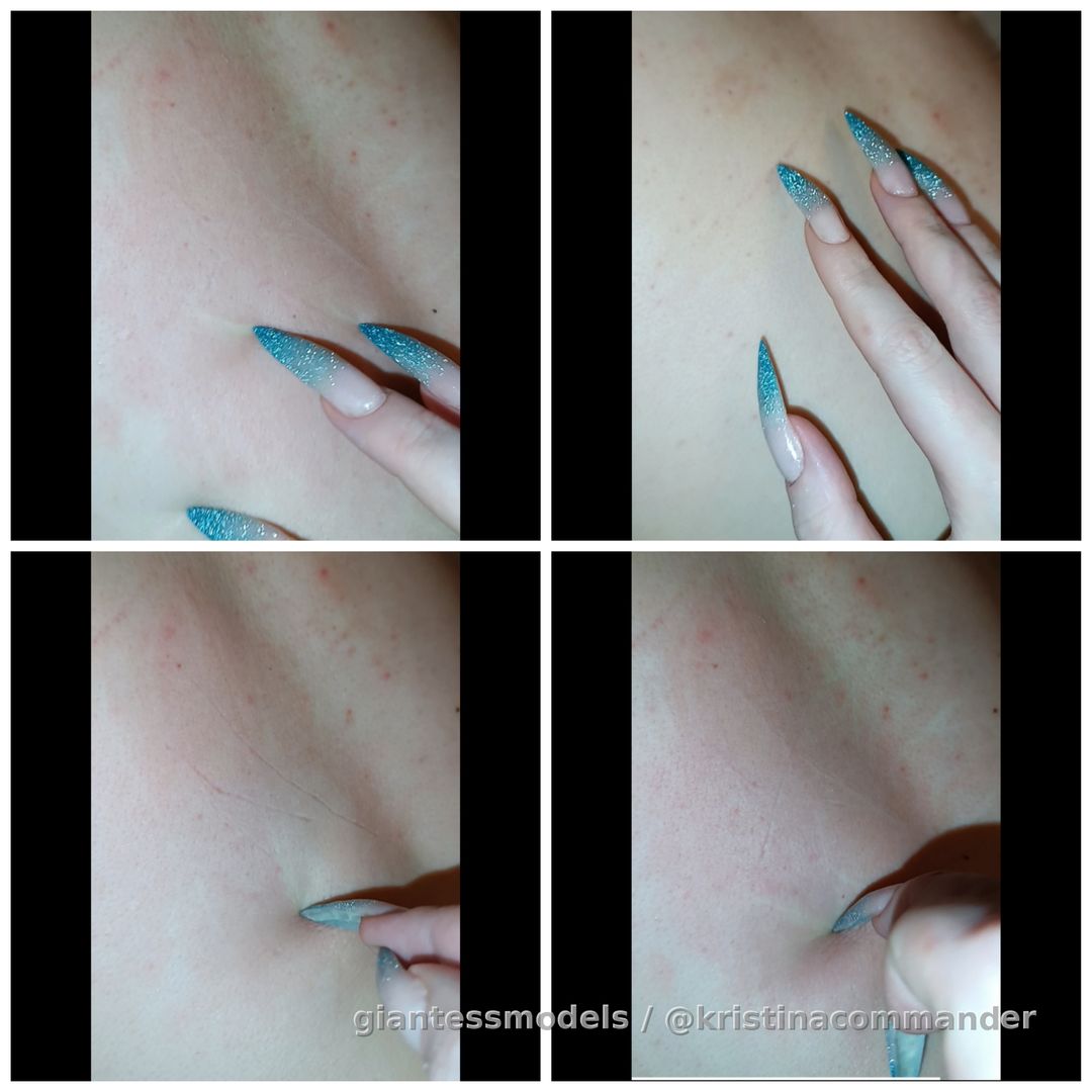Scratching back with color nails close up (video 2 mins)