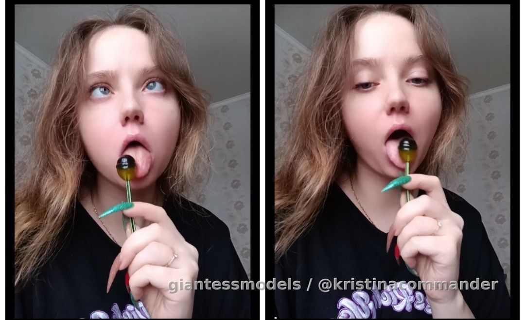 Licking and sucking lollipop (video 2 mins)