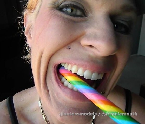 Candy Box - Rainbow Candy Stick Crushed to bits in a strong, sexy female mouth!