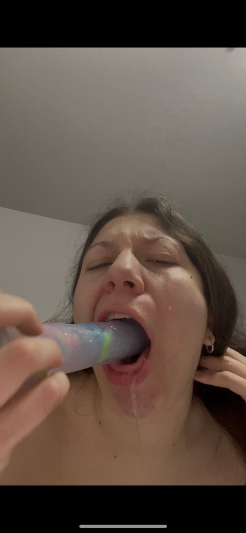 3 min EXTRA STRINGY SPIT!!! Dildo sucking! 