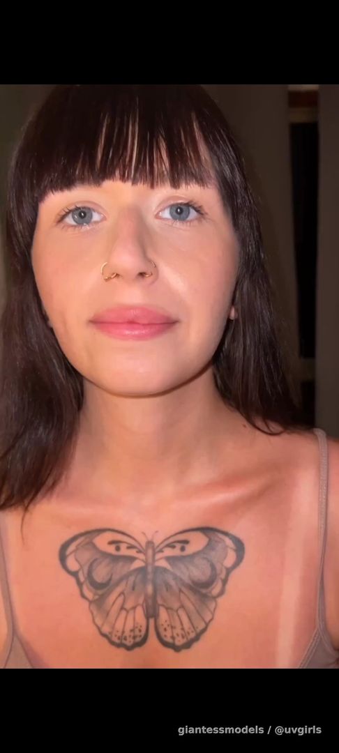 German girl with braces touches his uvula