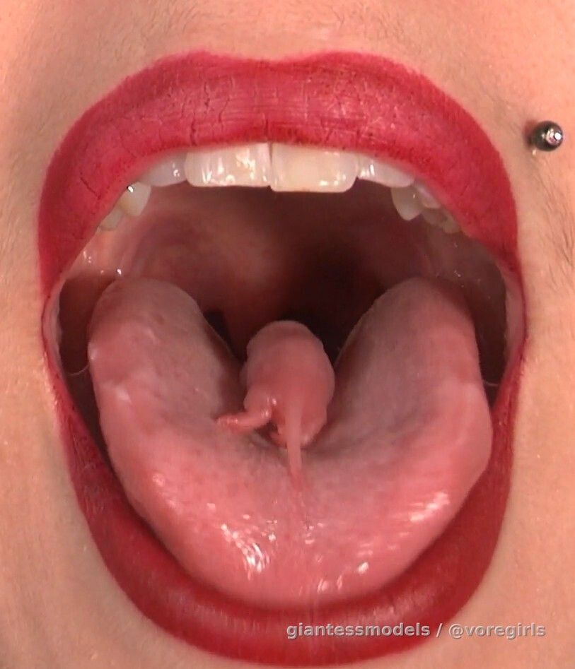 Blonde Giantess Swallows 2 Mice Open Mouth and crushes one with her feet.