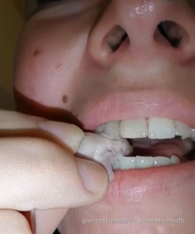 Unknown girl - baby mice swallow. Pinkies in 3 parts: A-bite off head and swallow. B-swallow far view. C-swallow close view. Pretty much what you see in previews! 1:30min. combined length. ENHANCED resolution.