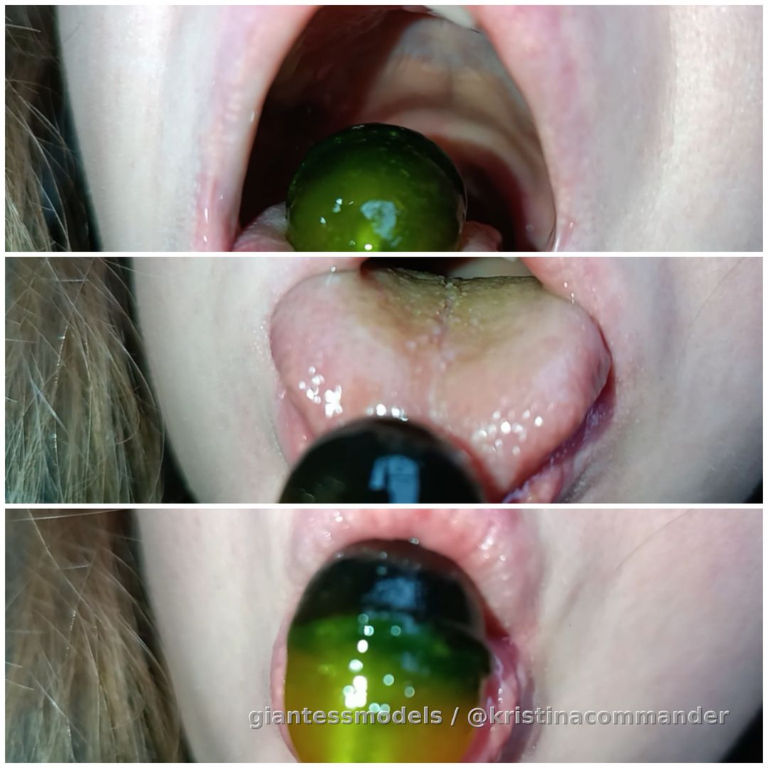 Sucking + licking lollipop close up with showing throat (video 2 mins)