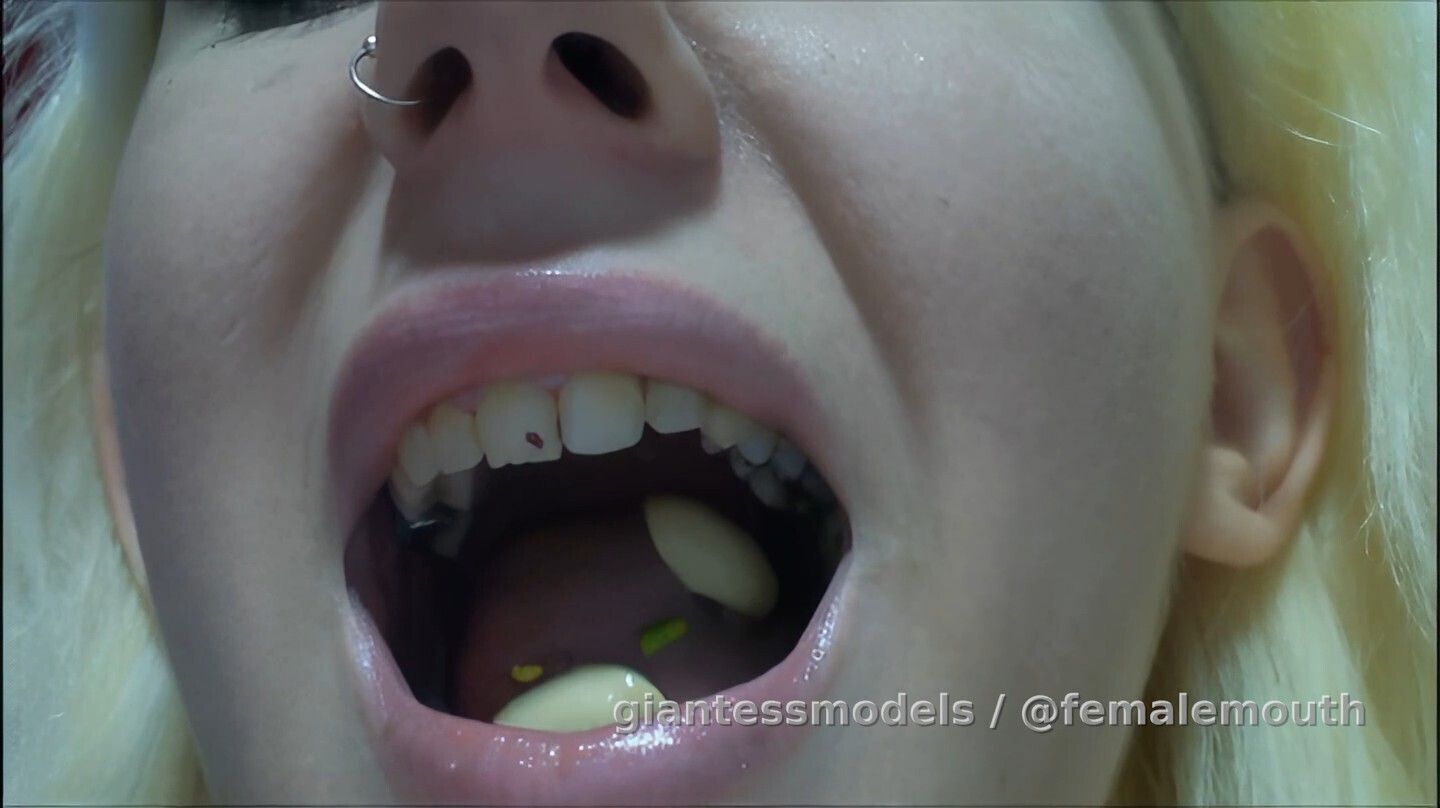 Very, very pretty and sexy female mouth is opening and crushing nuts precisely and strongly! No hesitation!