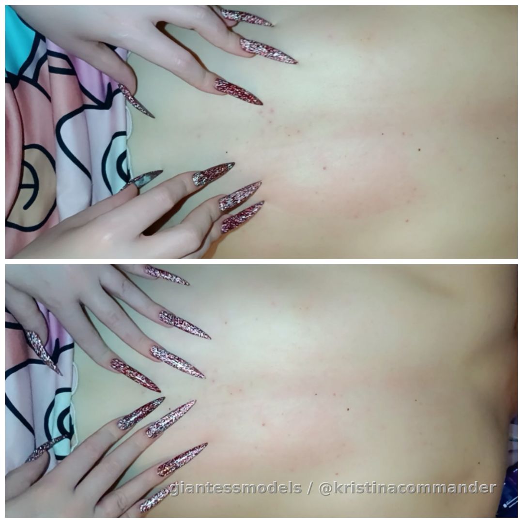 Scratching back real slave + tapping + jails massage+ ASMR with natural color red nails (Video 4 mins)