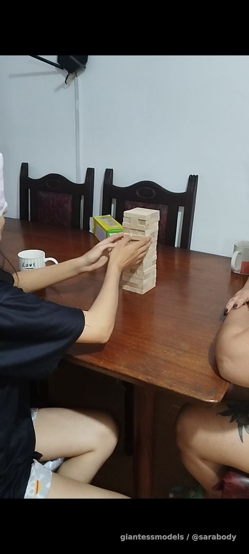 Playing Jenga blindfolded with my friend Emma 