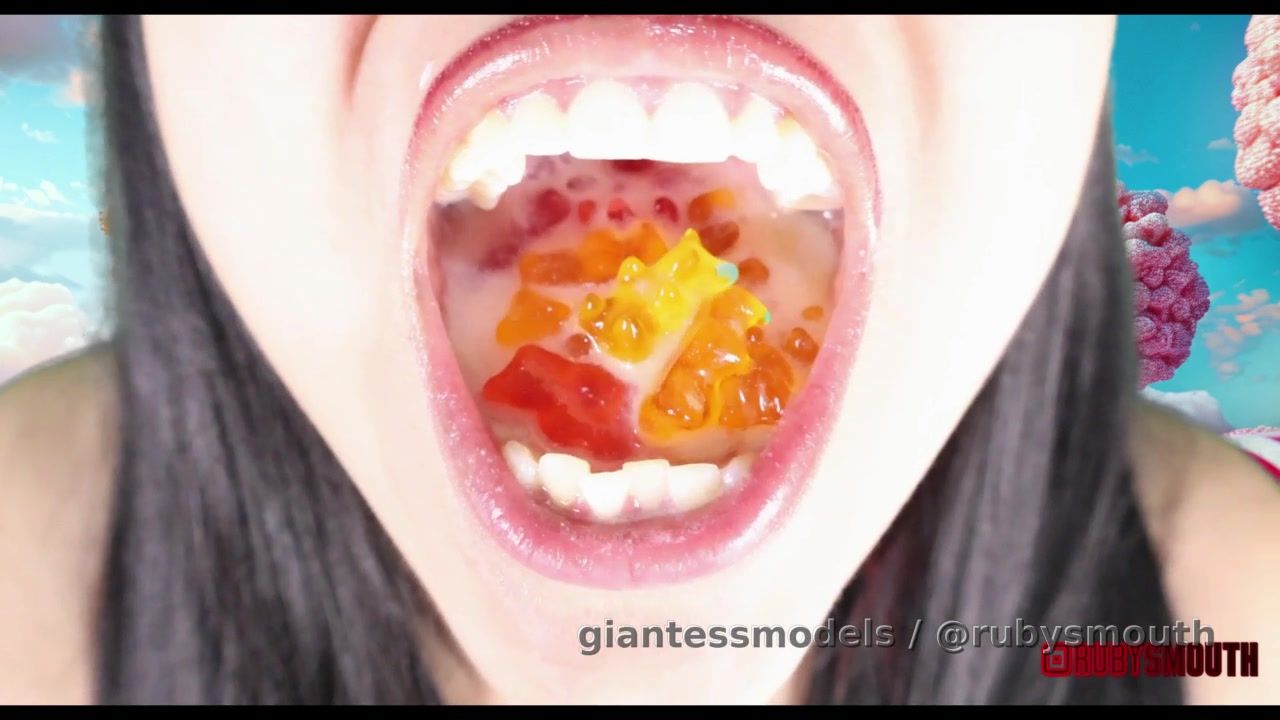 I invade Candyland and devour the entire population of gummy bears.
The gummy bears must accept their miserable fate... and become part of my delicious yogurt.

Every time I use my spoon, a tiny citizen of Candyland will disappear.
(Video 4k) (Normal and slow motion)
Vore + mouthplay + belly