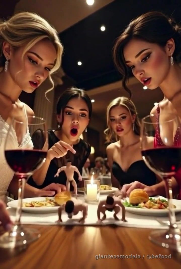 Title-- Women's only restaurant
(AFR)Three girls are going on a secret restaurant that serves shrunken men to women only.They are introduced in vore fetish by their fourth friend and taught on how to swallow i tiny man alive.The next day all the women go to their campus to let out their yesterday meals out on men's toilet just for fun.
Video duration 10.23 min.
This content is AI- generated . No real people are depicted and all digital characters are over 18+