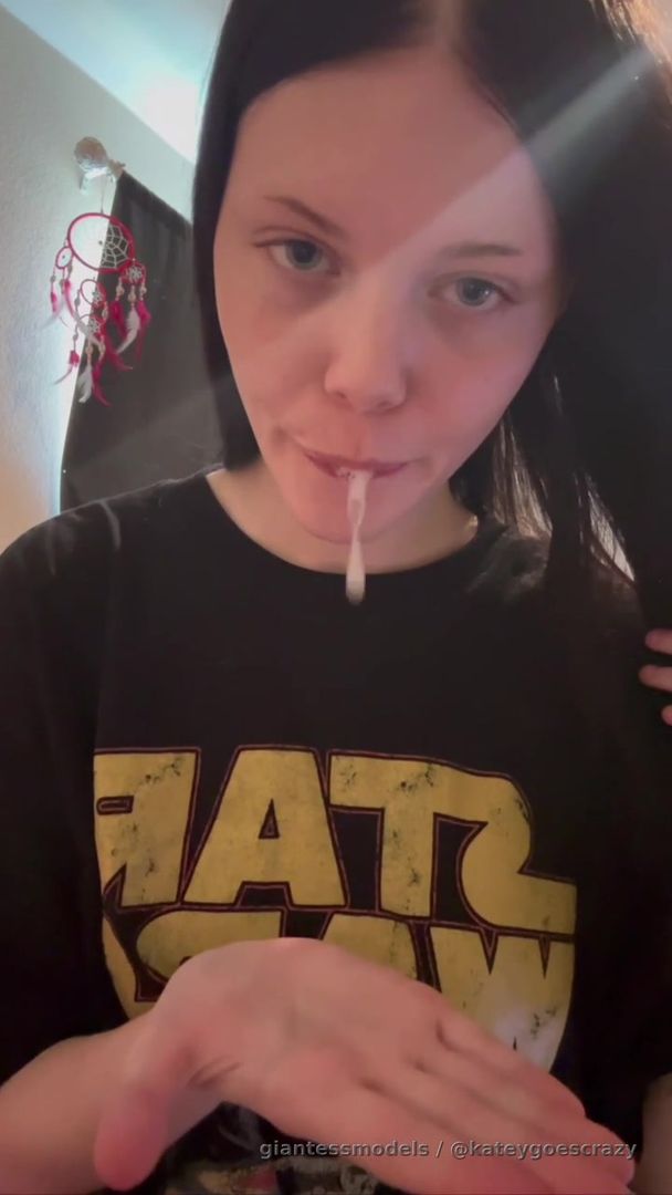 Giantess Katie plays with her spit after she spits on her hands and lets you sniff it. Omg so nasty (4 mins long)