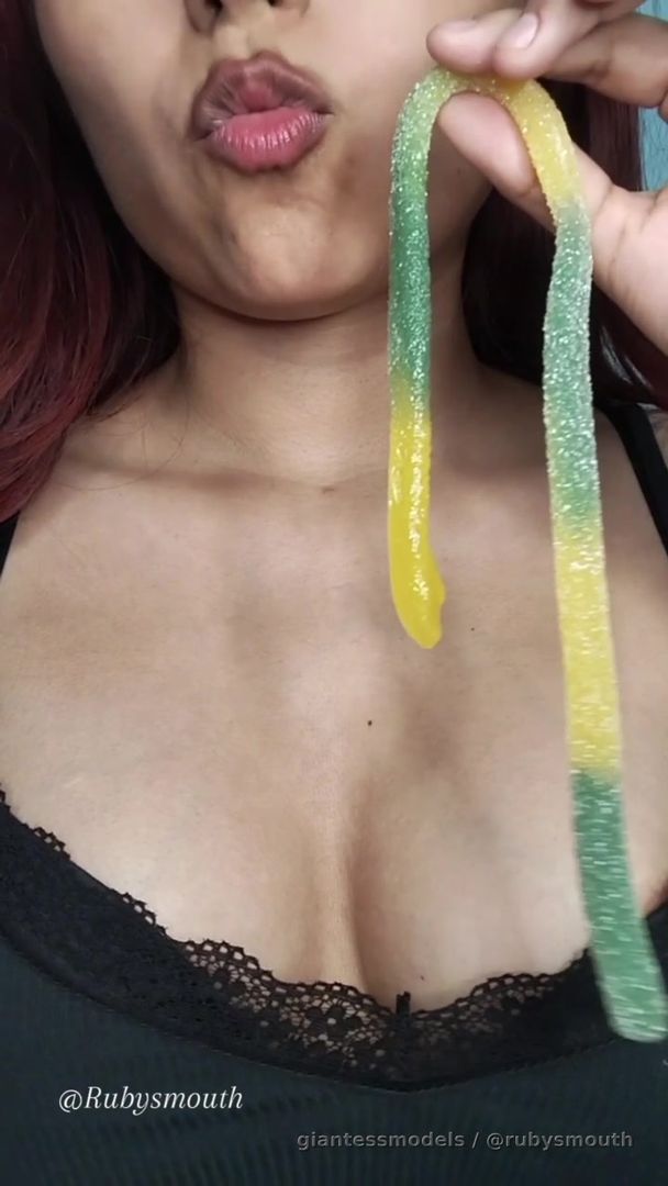 I love to feel how this long gummy snake stops next to my throat.....
I love to swallow full gummys 😍
But it's not enough to satiate my hunger, I'm gonna have to eat those 3 tinys....
But first I will torture 1....
I want him to see how I swallow his friends  😍
(Vore+burps+neck fetish+belly)