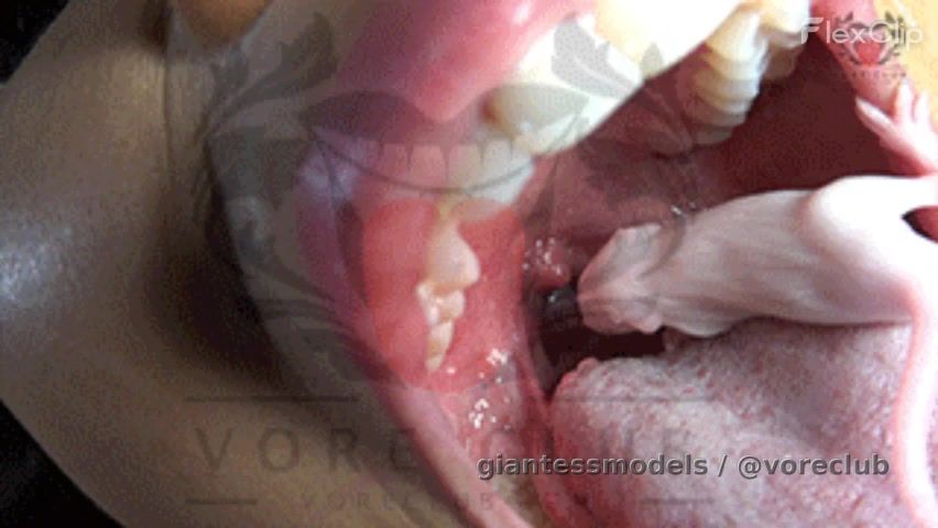 CLAVP9 – Claudia’s Movie Night With Her 3 BFFs – Claudia cuddles up on the couch to watch a movie with her 3 best pet friends… but what her pets don’t know is that THEY will be Claudia’s movie snacks. Claudia teases them with her giant mouth, but her pets seem to be sleeping, so Claudia wakes them and gives each of her pets a complete body tour, so they understand the massive body they will be contributing their nutrients. When she shows one of her pets her butt hole, he tries to crawl up inside of it… whoa, wrong way little guy, that’s the exit. Claudia soaks her prey in her saliva before letting them slip down into the abyss. Claudia is sure to include the white fuzzies yet to be swallowed by giving them a good view and even letting them smell their saliva soaked brother. There are several close-calls where her pet fell into her throat, but she wasn’t ready to swallow him yet… the struggle is real, These 3 fuzzies clearly want OUT of that giant spit cave, and they try to escape several times, but it’s really a futile effort because Claudia is too massive, and they are no match.